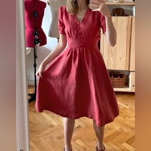 Linen burgundy dress midi